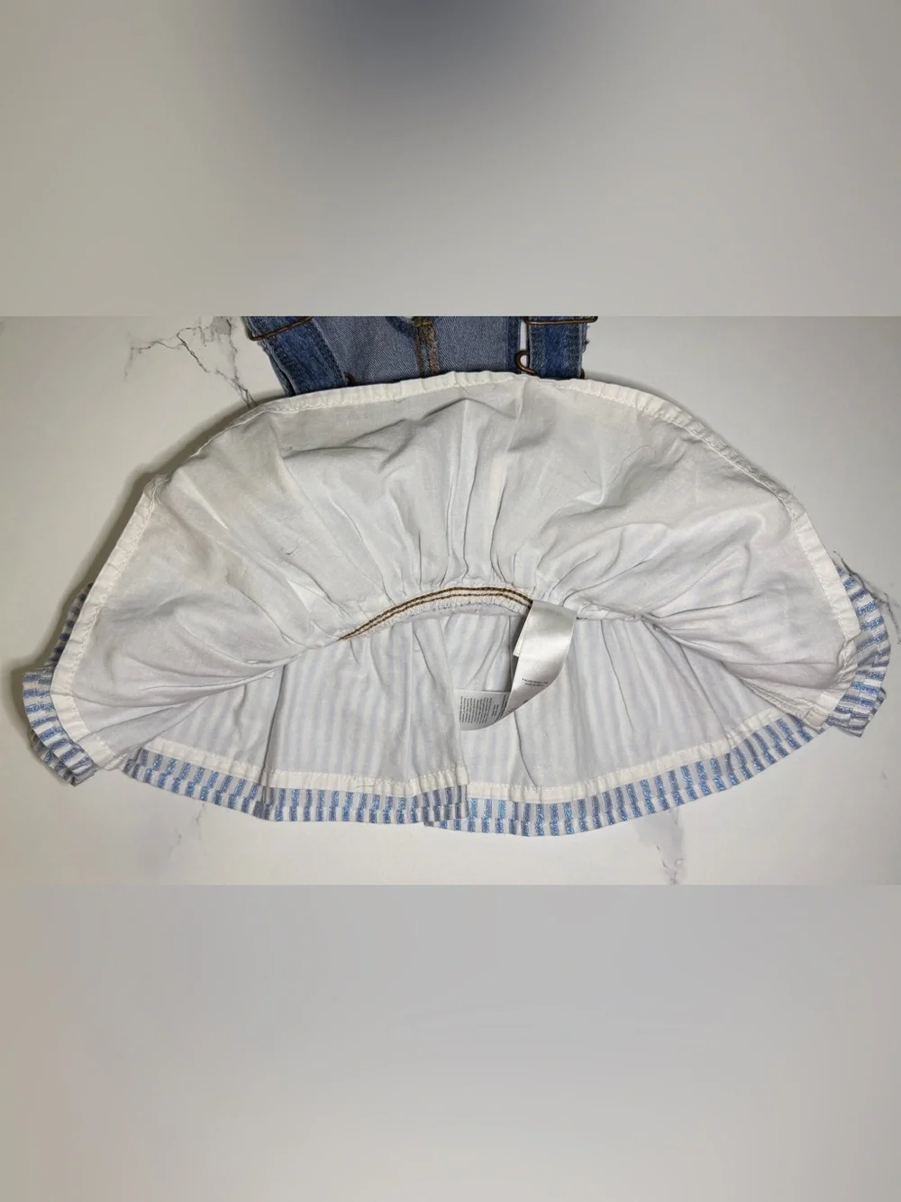 OshKosh B'gosh Denim Bib Overalls with Blue & White Striped Skirt